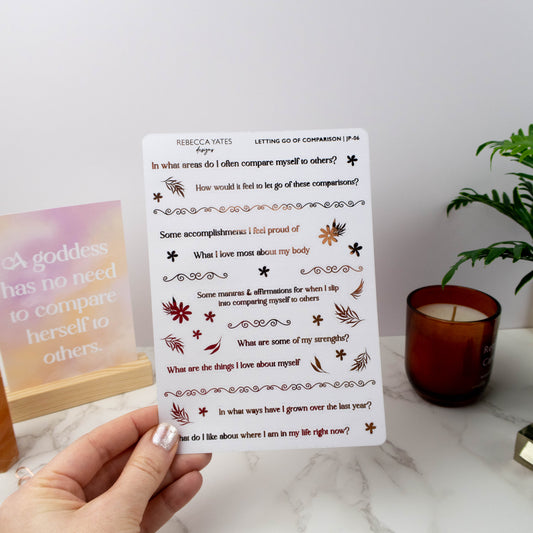 LETTING GO OF COMPARISON JOURNAL PROMPTS - FOILED STICKER SHEET - Rebecca Yates