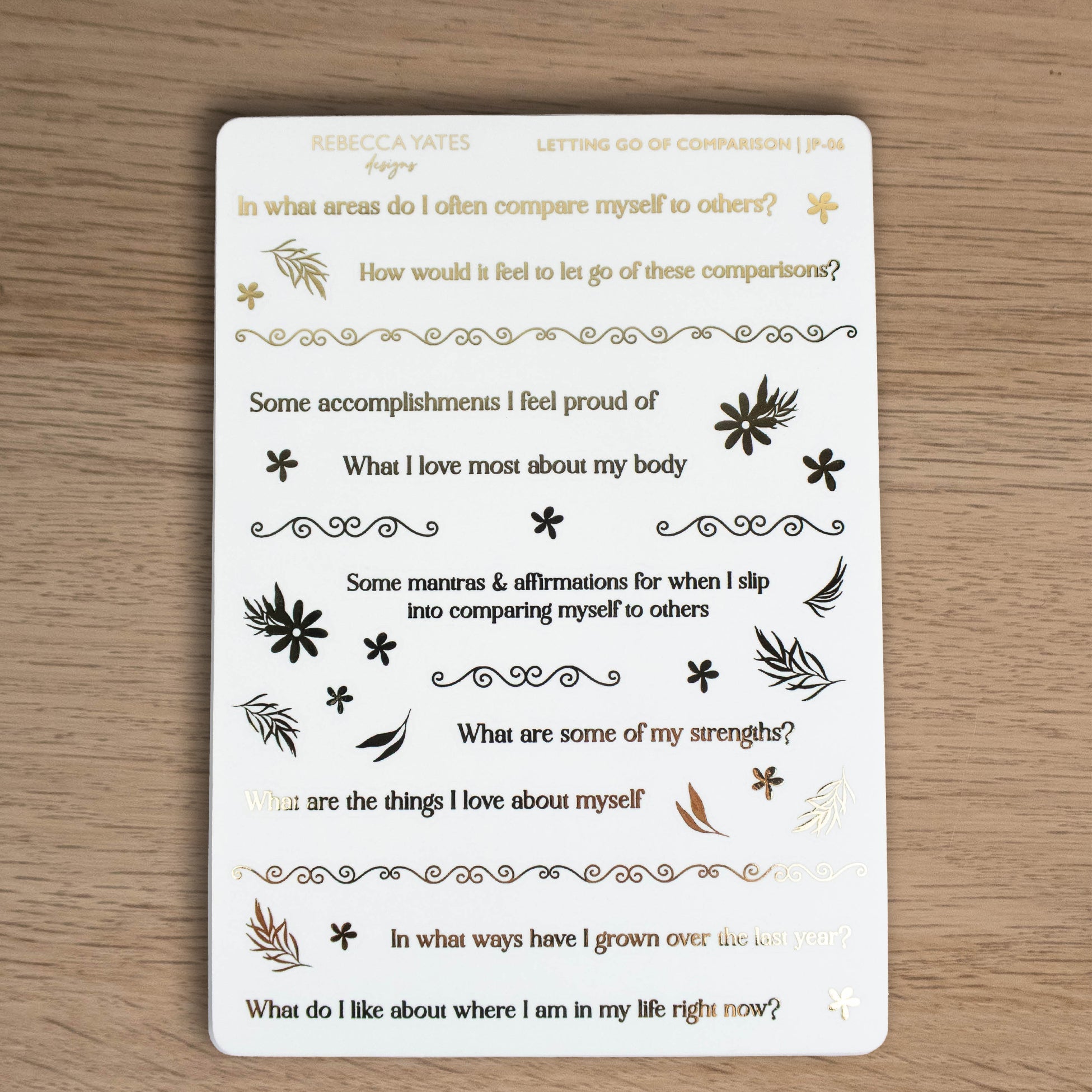 LETTING GO OF COMPARISON JOURNAL PROMPTS - FOILED STICKER SHEET - Rebecca Yates