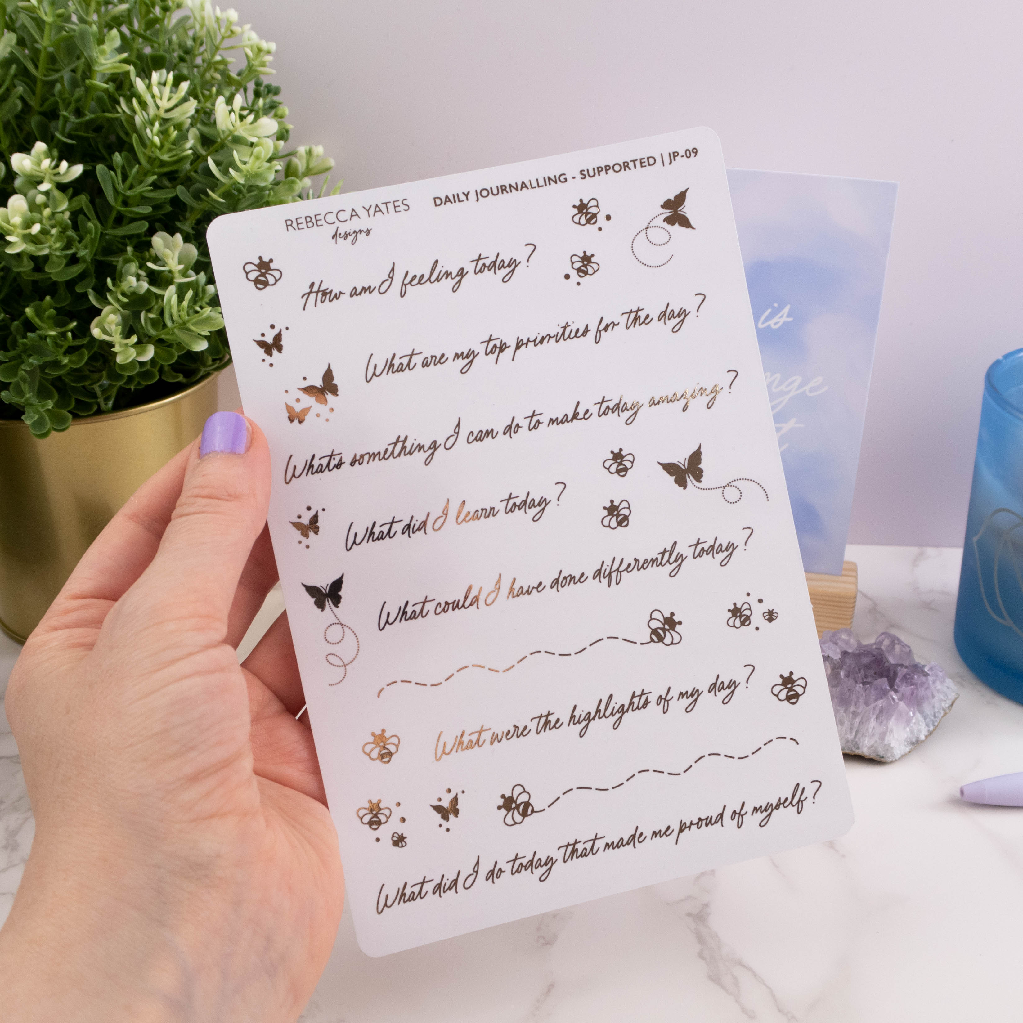 DAILY JOURNALLING LOVE AND SUPPORTED - FOILED STICKER SHEET - Rebecca Yates