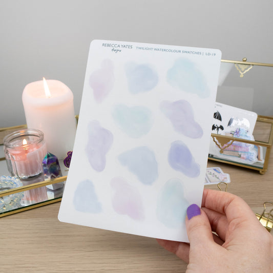 TWILIGHT WATERCOLOUR SWATCHES  - PLANNER STICKER SHEET - Rebecca Yates