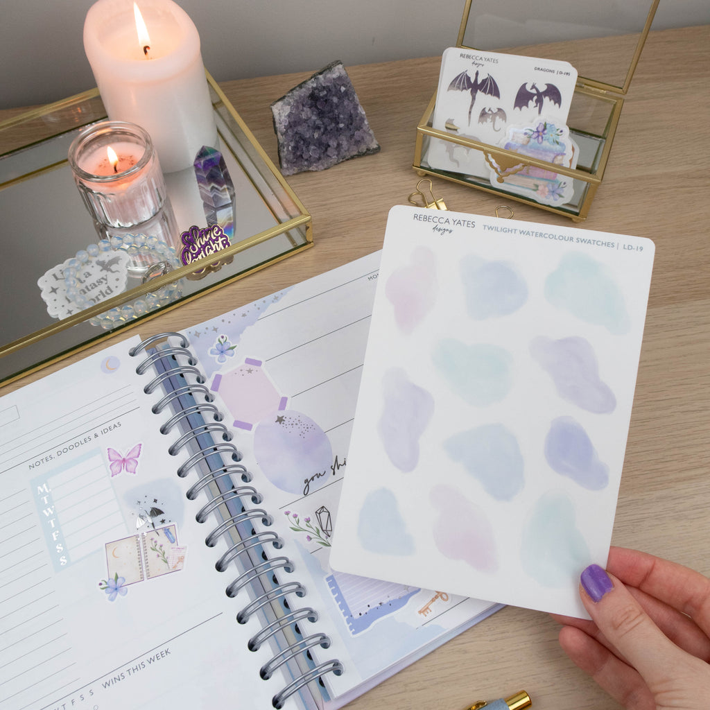 TWILIGHT WATERCOLOUR SWATCHES  - PLANNER STICKER SHEET - Rebecca Yates
