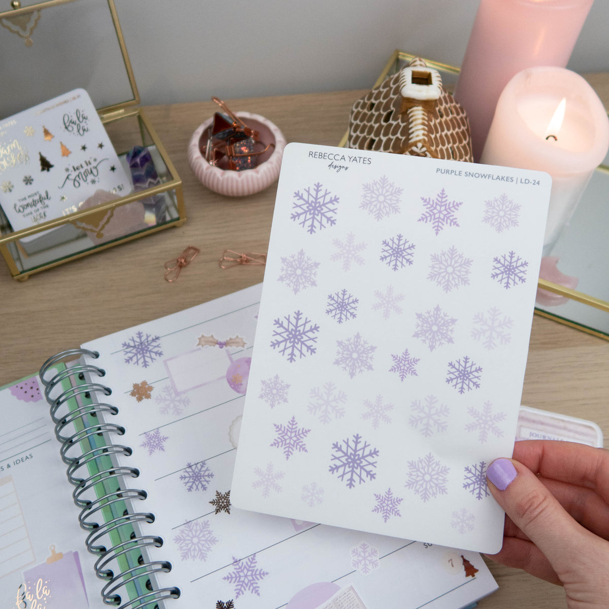 PURPLE SNOWFLAKES  - PLANNER STICKER SHEET - TRANSPARENT STICKER PAPER