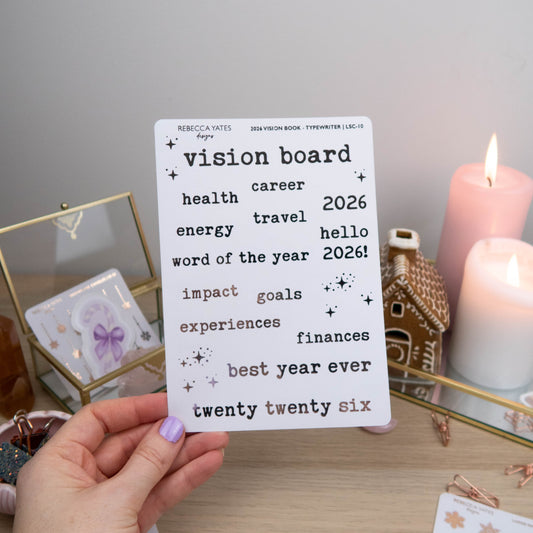 2026 VISION BOARD STICKER SHEET (TYPEWRITER)