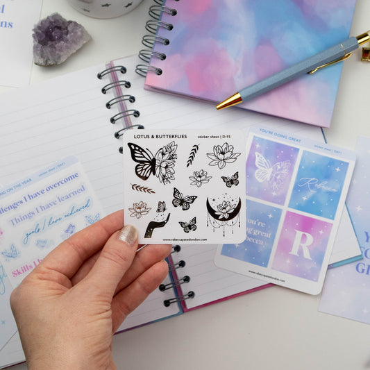 LOTUS AND BUTTERFLIES - FOILED PLANNER STICKER SHEET