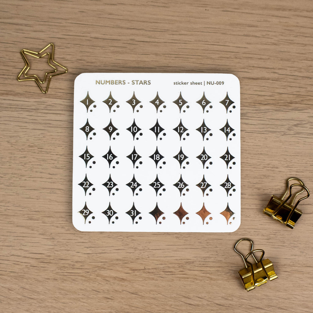 STARS NUMBERS - FOILED PLANNER STICKERS - Rebecca Yates
