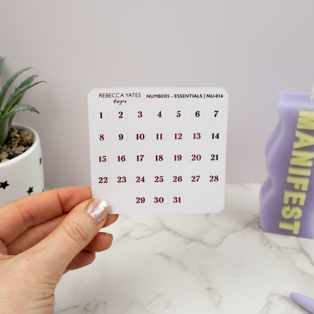 ESSENTIAL NUMBERS - FOILED PLANNER STICKERS - Rebecca Yates