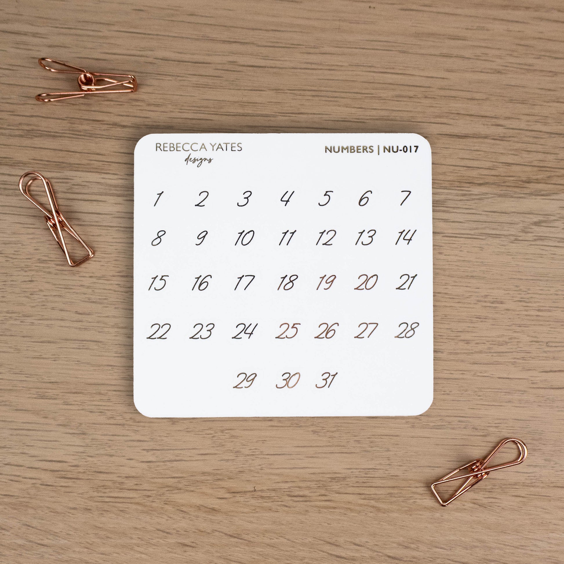 HANDWRITTEN NUMBERS - FOILED PLANNER STICKERS - Rebecca Yates