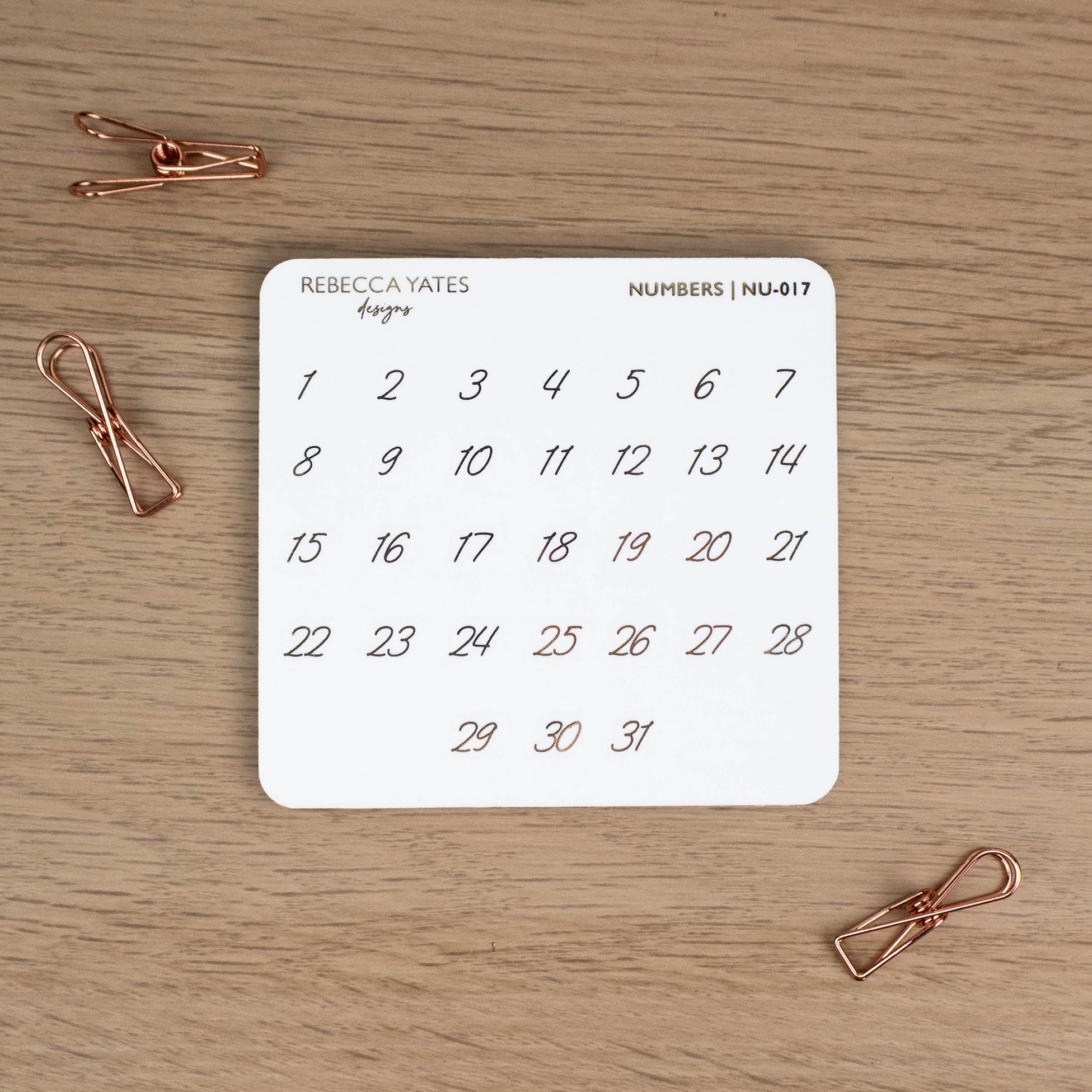 HANDWRITTEN NUMBERS - FOILED PLANNER STICKERS - Rebecca Yates