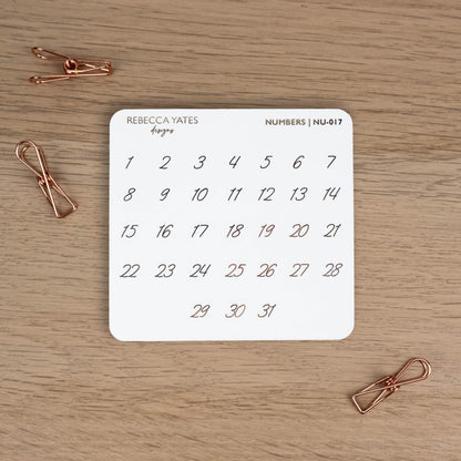 HANDWRITTEN NUMBERS - FOILED PLANNER STICKERS - Rebecca Yates