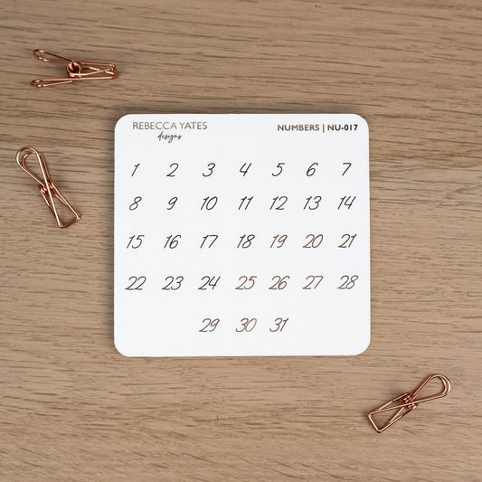 HANDWRITTEN NUMBERS - FOILED PLANNER STICKERS - Rebecca Yates