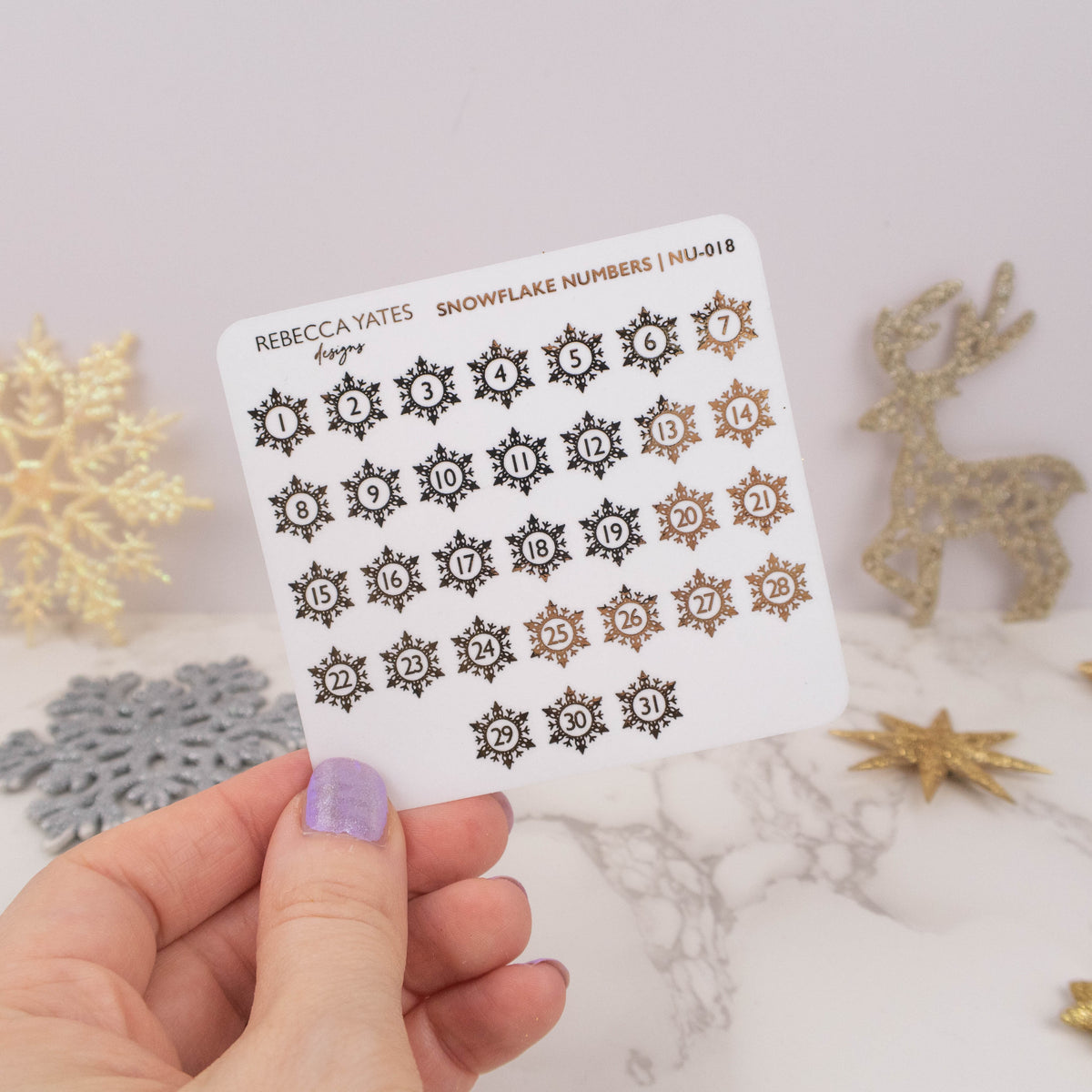 SNOWFLAKE NUMBERS - FOILED PLANNER STICKERS - Rebecca Yates