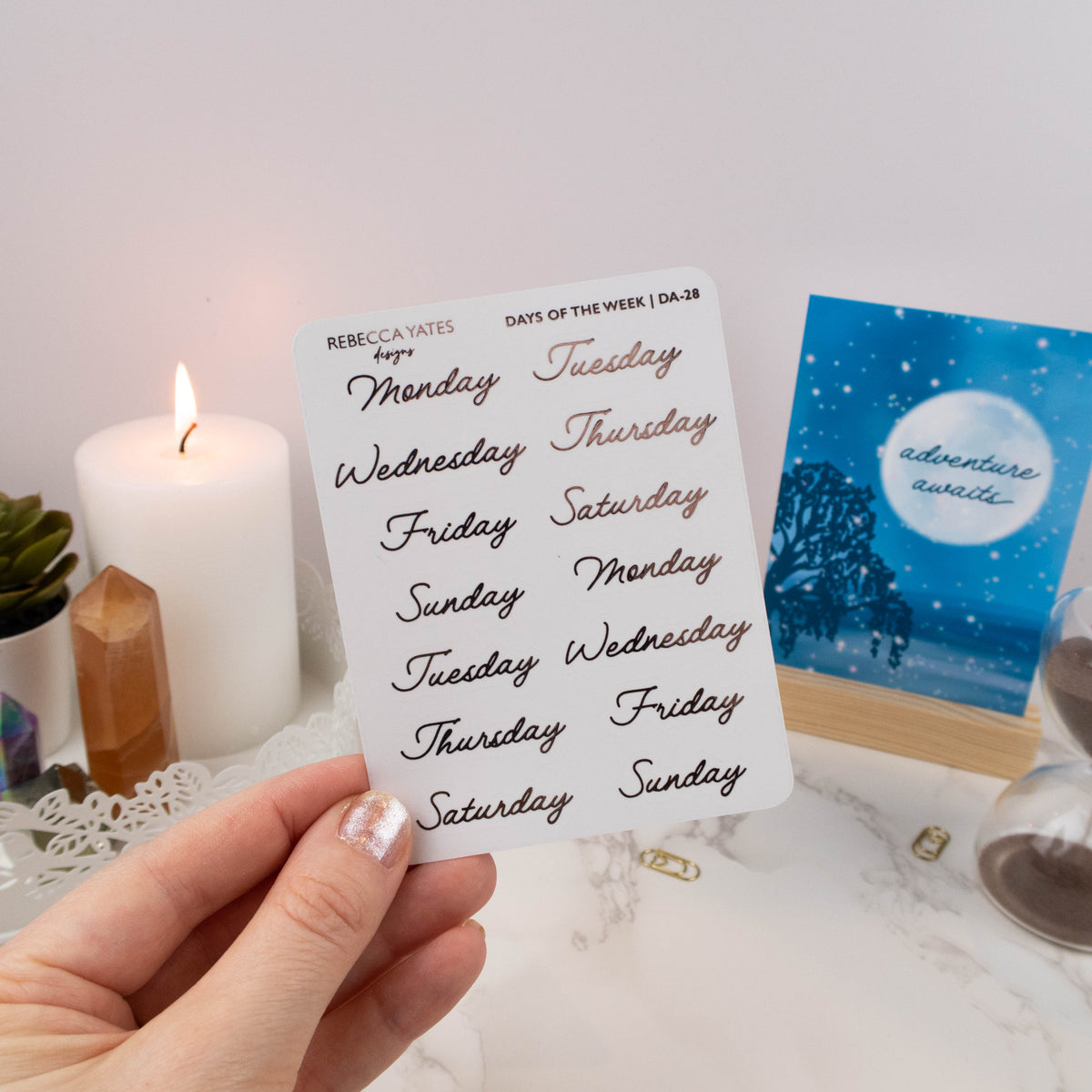 DAYS OF THE WEEK (NEW PAGES) - FOILED STICKER SHEET - Rebecca Yates