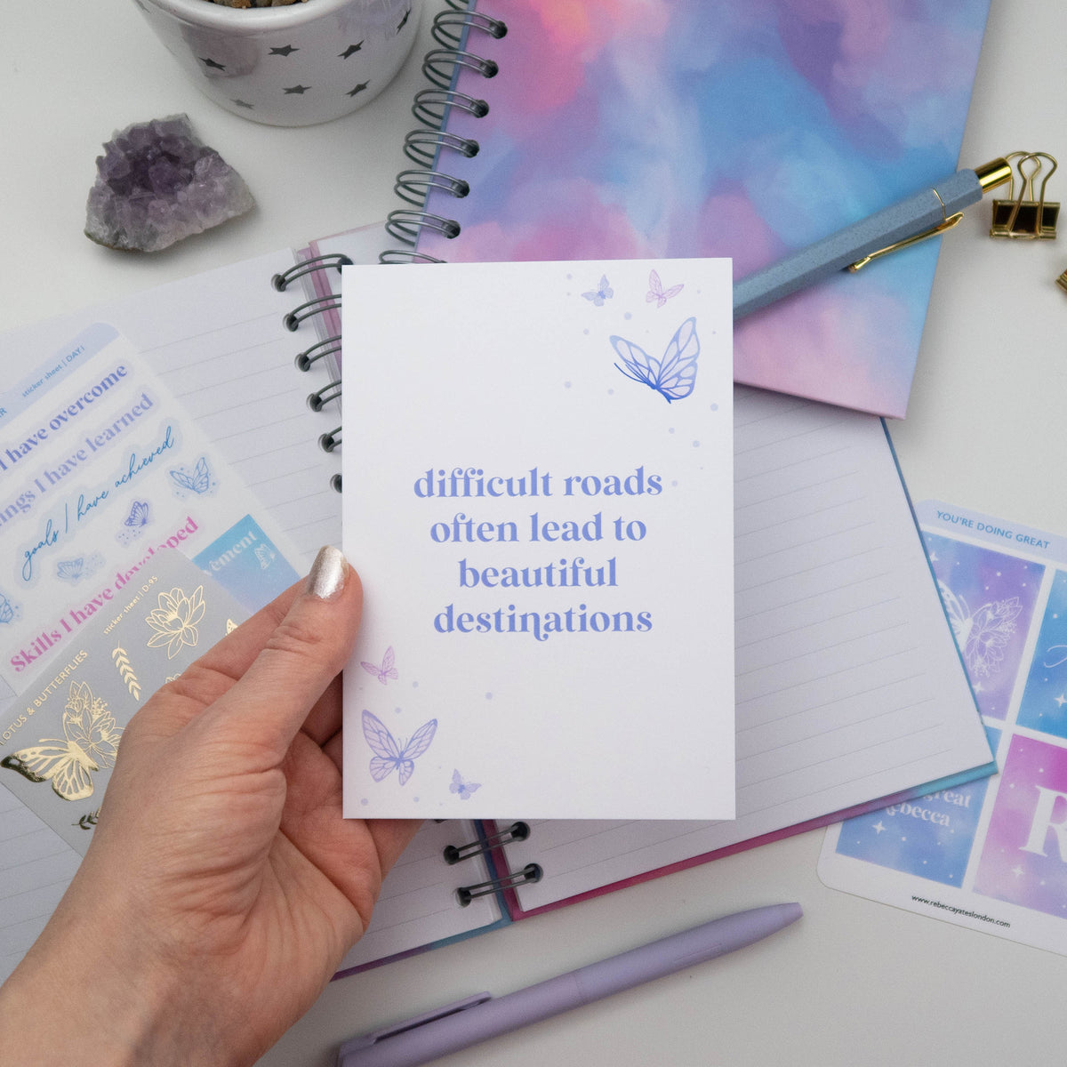 DIFFICULT ROADS OFTEN LEAD TO BEAUTIFUL DESTINATIONS POSTCARD - Rebecca Yates