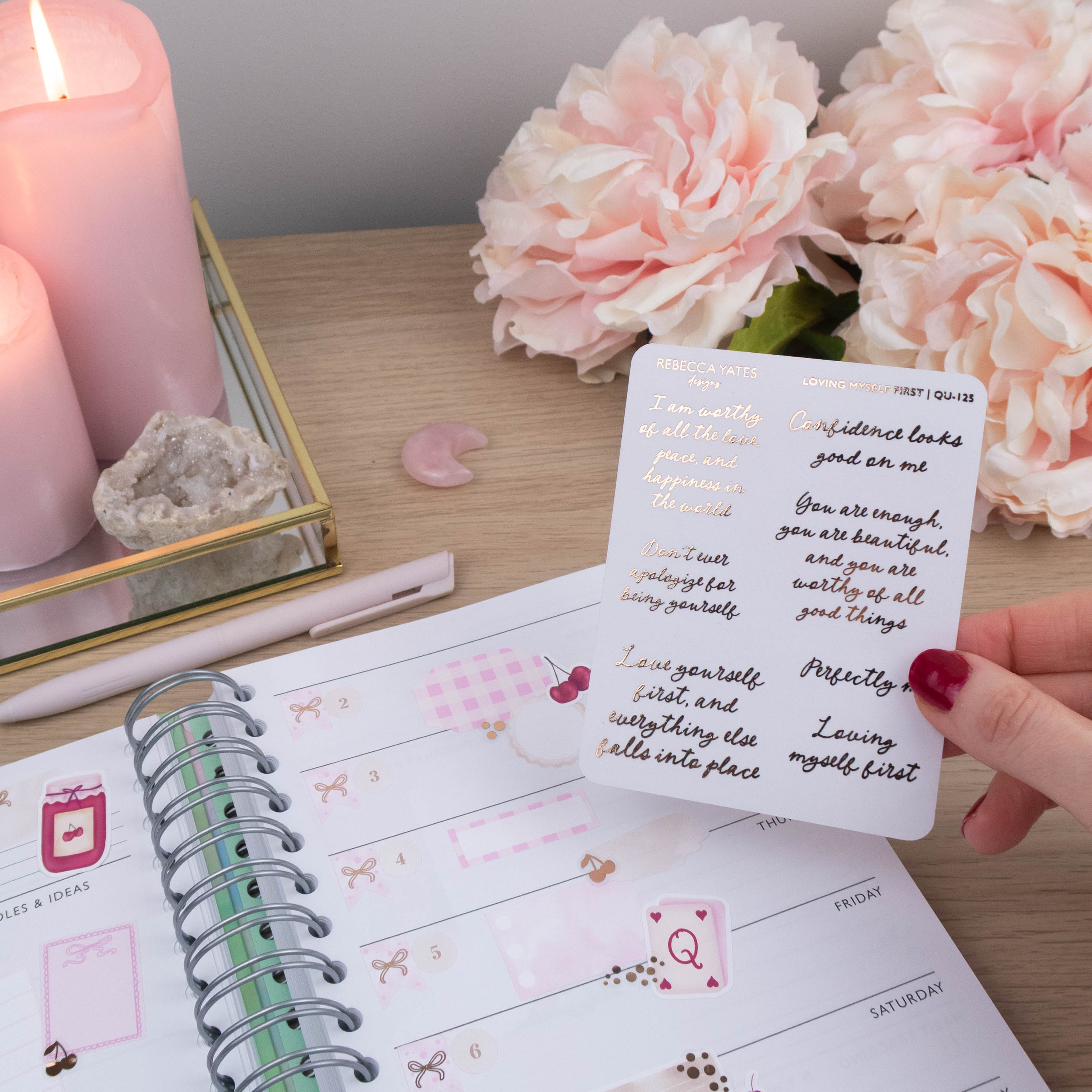 LOVING MYSELF FIRST - FOILED QUOTE PLANNER STICKERS - Rebecca Yates