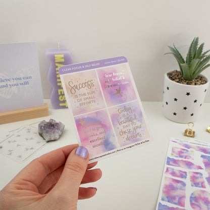 CLEAR FOCUS & SELF BELIEF - FOILED PLANNER STICKER QUOTES