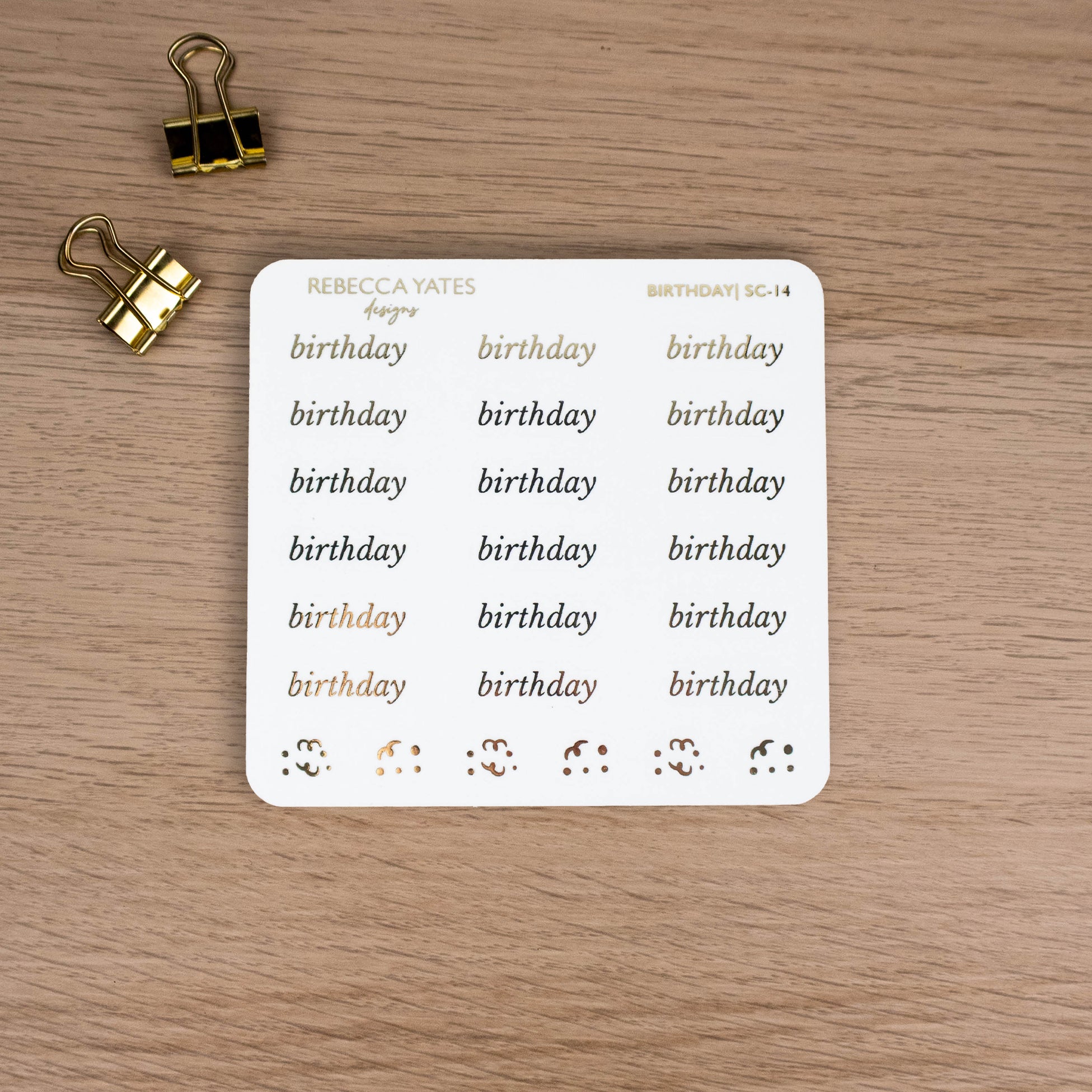 BIRTHDAY - FOILED SCRIPT STICKERS - Rebecca Yates