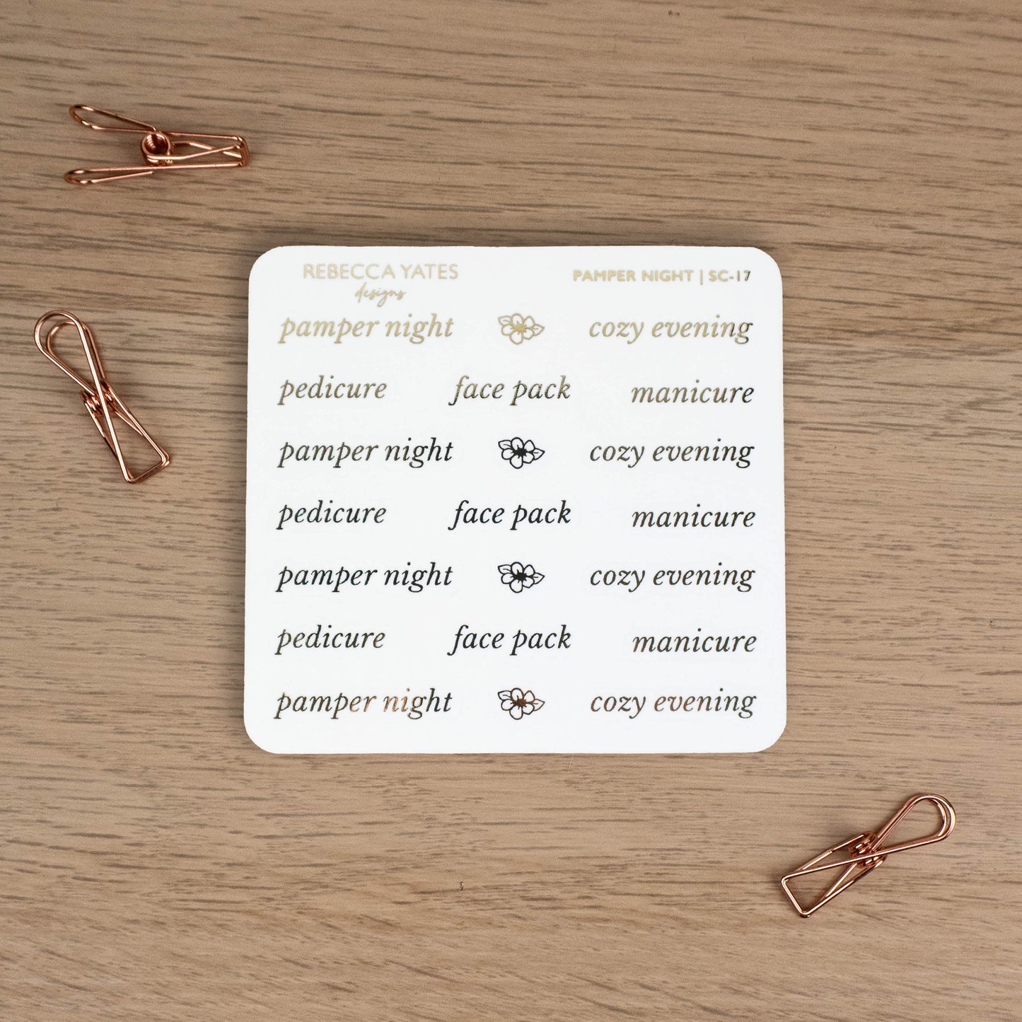 PAMPER NIGHT - FOILED SCRIPT STICKERS - Rebecca Yates