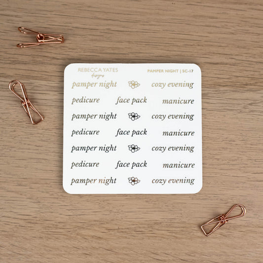 PAMPER NIGHT - FOILED SCRIPT STICKERS - Rebecca Yates