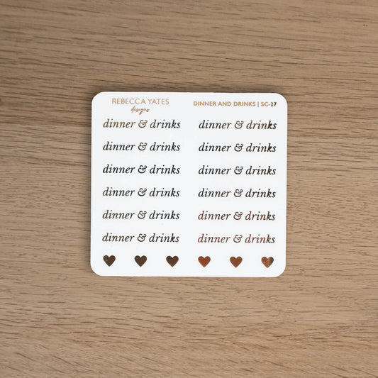 DINNER & DRINKS - FOILED SCRIPT STICKERS - Rebecca Yates