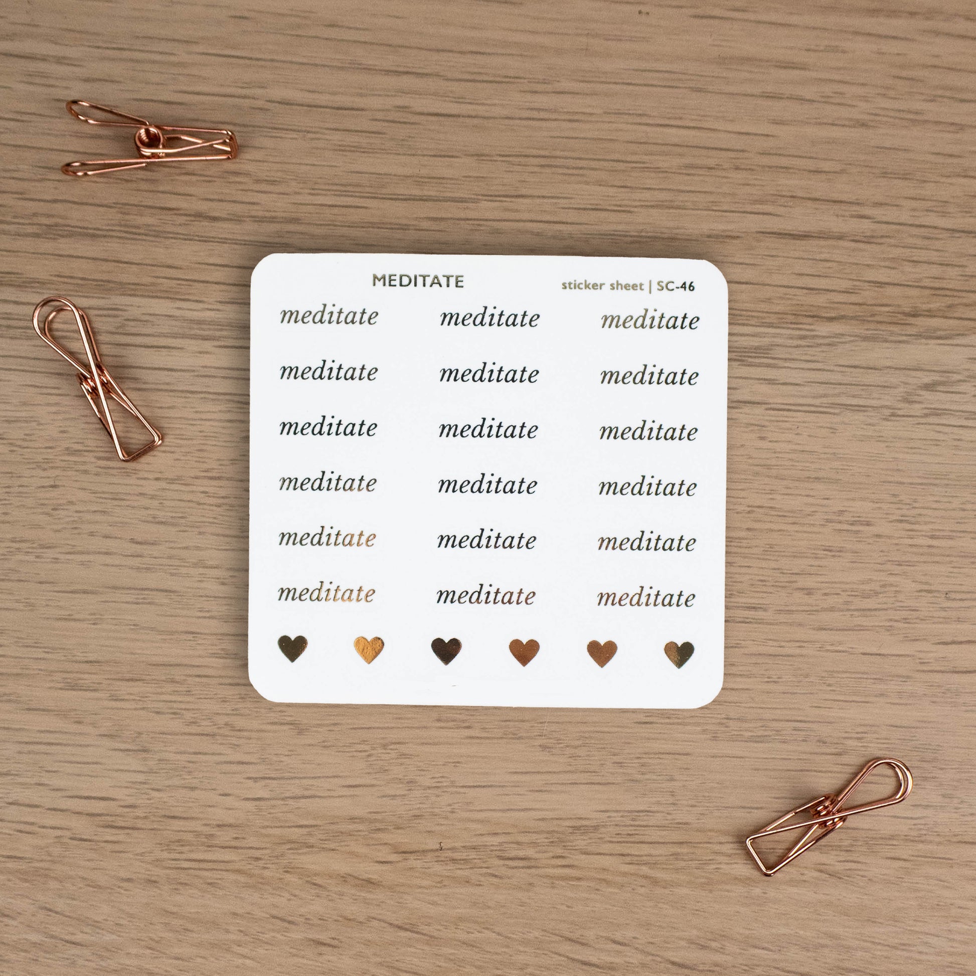 MEDITATE - FOILED SCRIPT STICKERS - Rebecca Yates