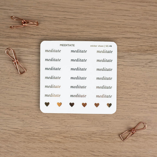 MEDITATE - FOILED SCRIPT STICKERS - Rebecca Yates