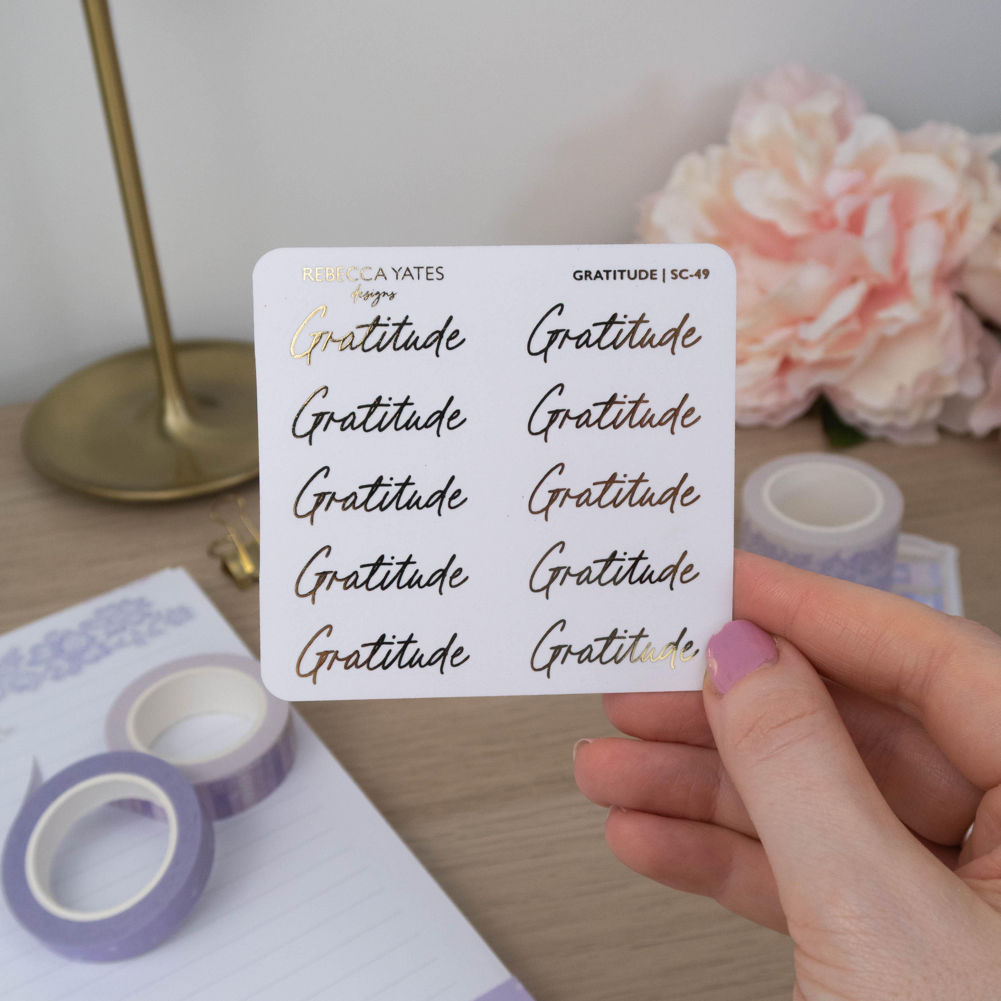 GRATITUDE - FOILED SCRIPT STICKERS - Rebecca Yates