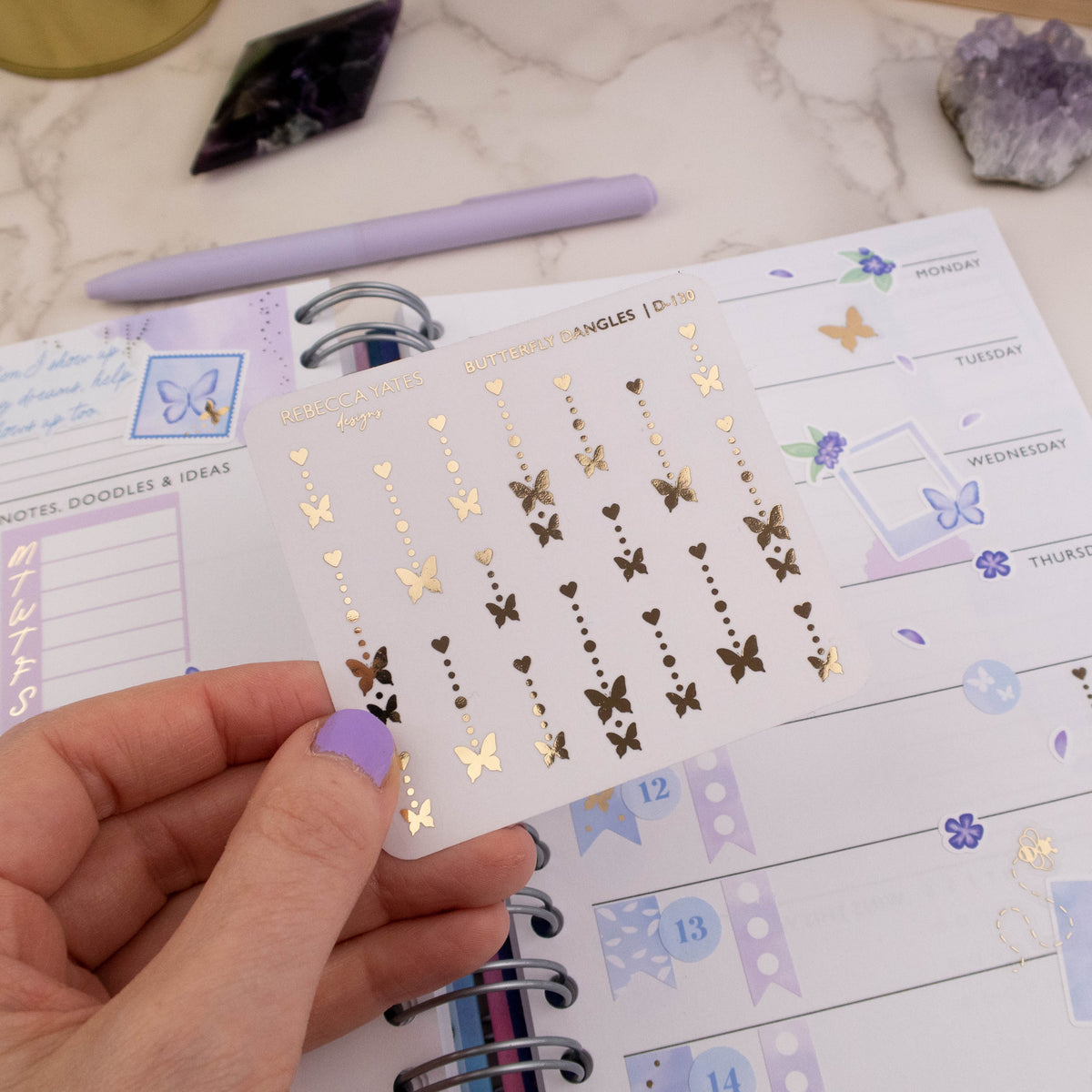 BUTTERFLY DANGLES - FOILED STICKER SHEET - Rebecca Yates