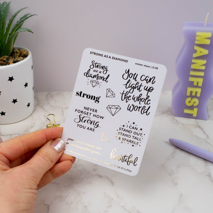 STRONG AS A DIAMOND - FOILED PLANNER STICKER QUOTES