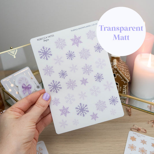 PURPLE SNOWFLAKES  - PLANNER STICKER SHEET - TRANSPARENT STICKER PAPER