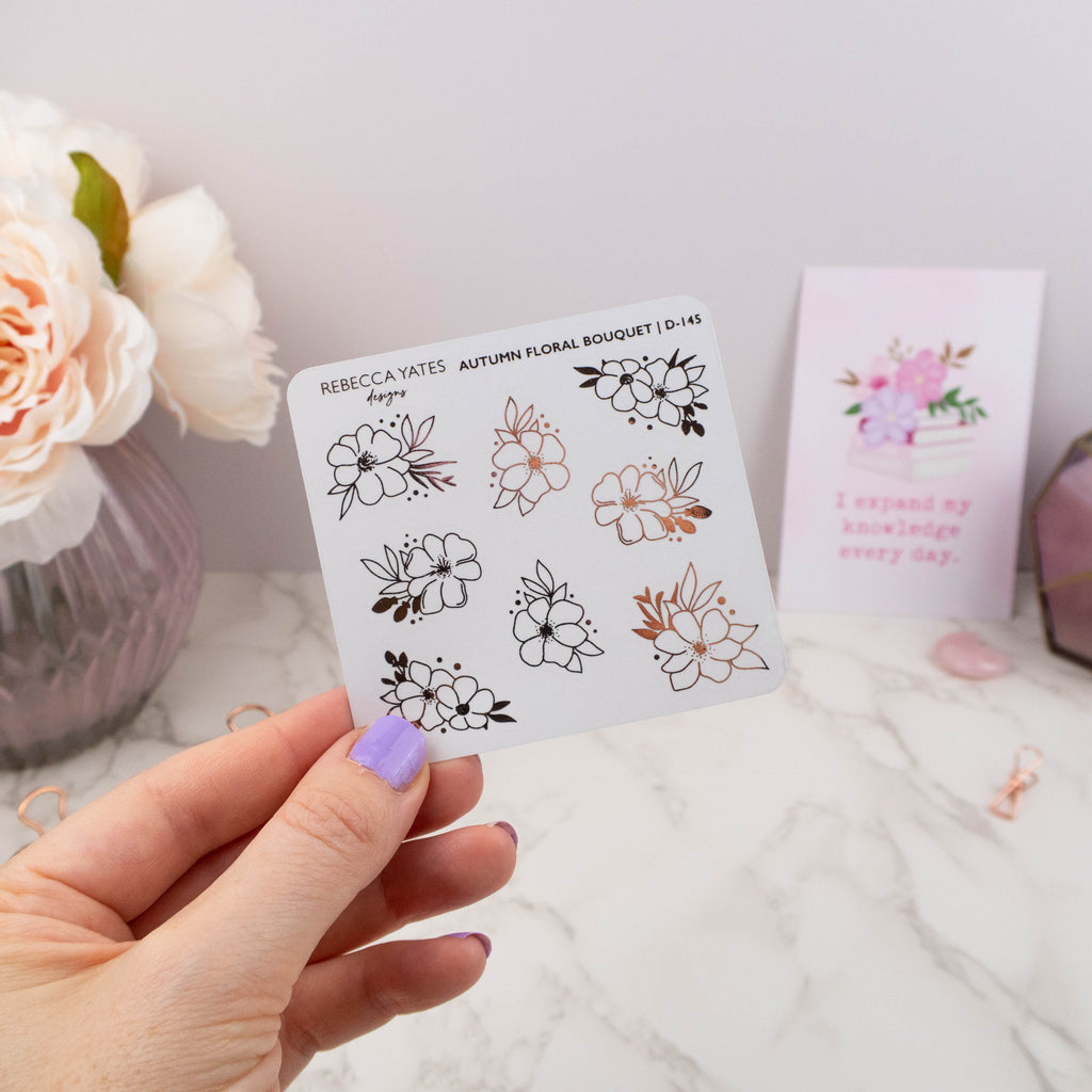 AUTUMN FLORAL BOUQUETS - FOILED STICKER SHEET - Rebecca Yates