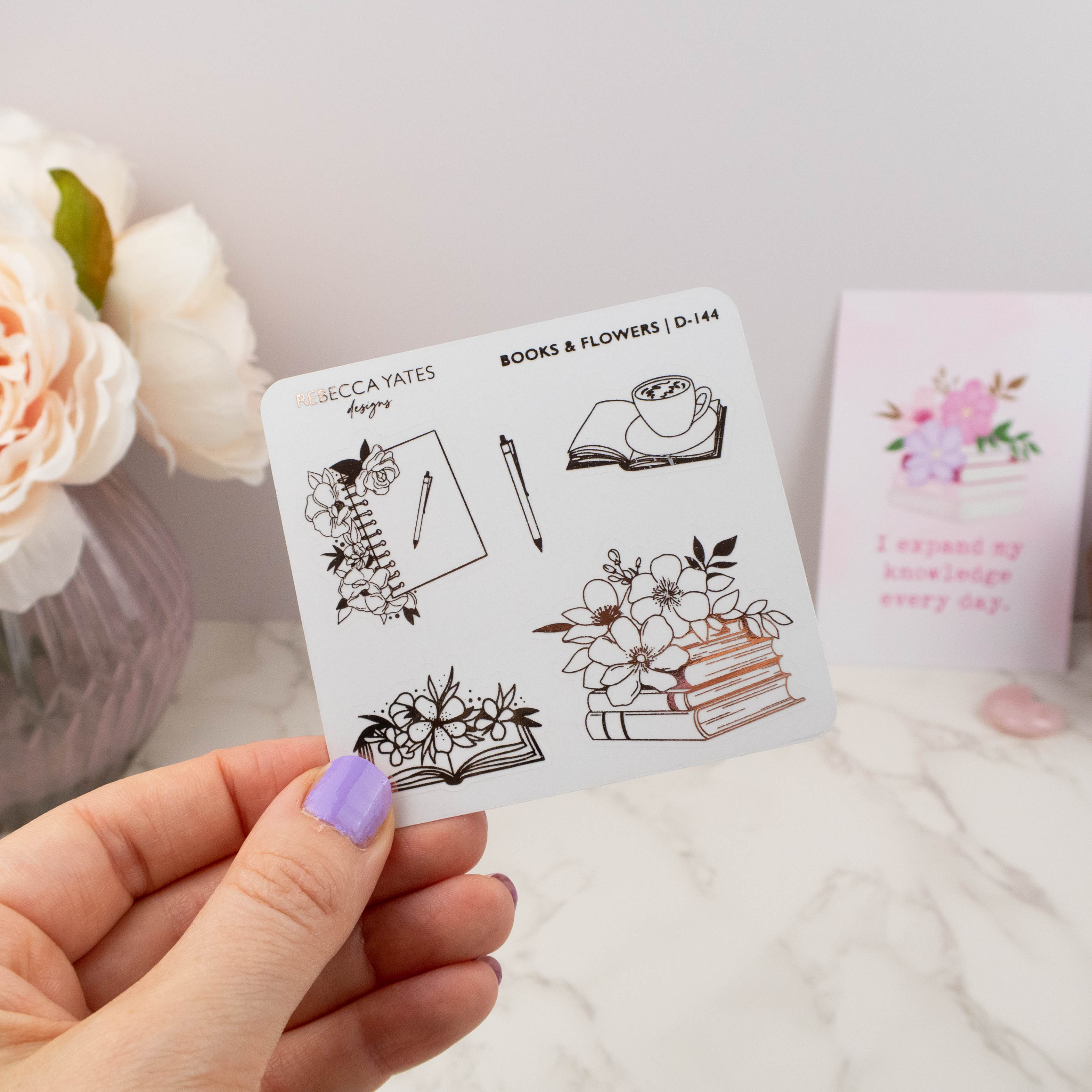 BOOKS & FLOWERS - FOILED STICKER SHEET - Rebecca Yates