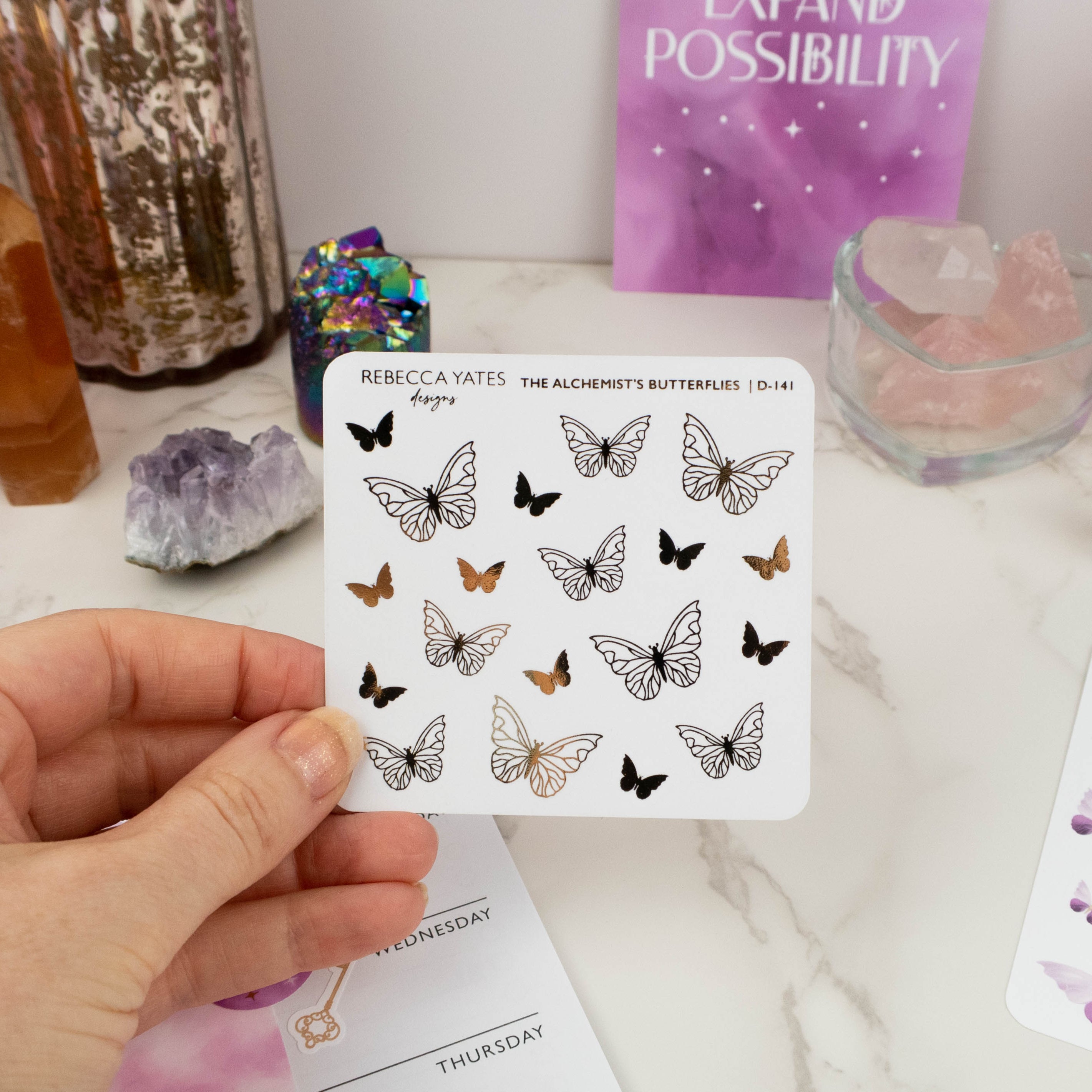 THE ALCHEMIST'S BUTTERFLIES - FOILED STICKER SHEET - Rebecca Yates