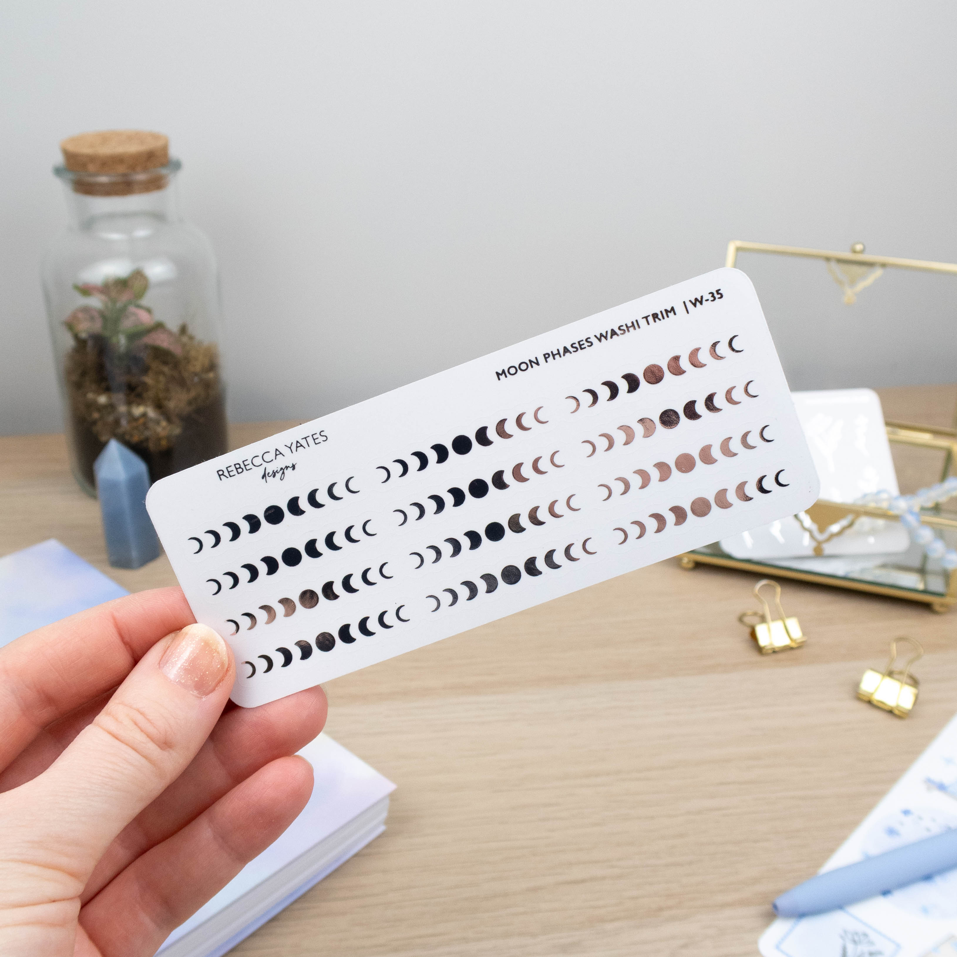 LUNAR PHASES WASHI TRIM - FOILED PLANNER STICKERS - Rebecca Yates