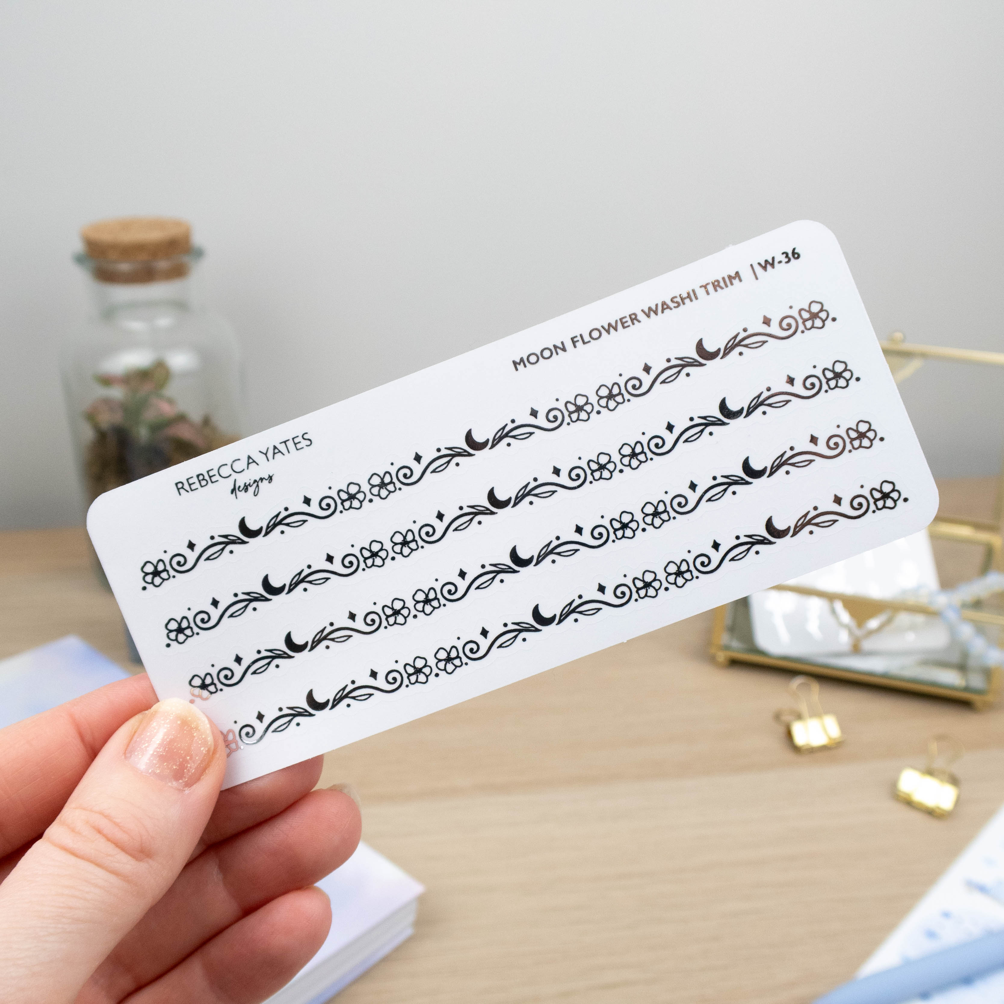 MOON FLOWER WASHI TRIM - FOILED PLANNER STICKERS - Rebecca Yates