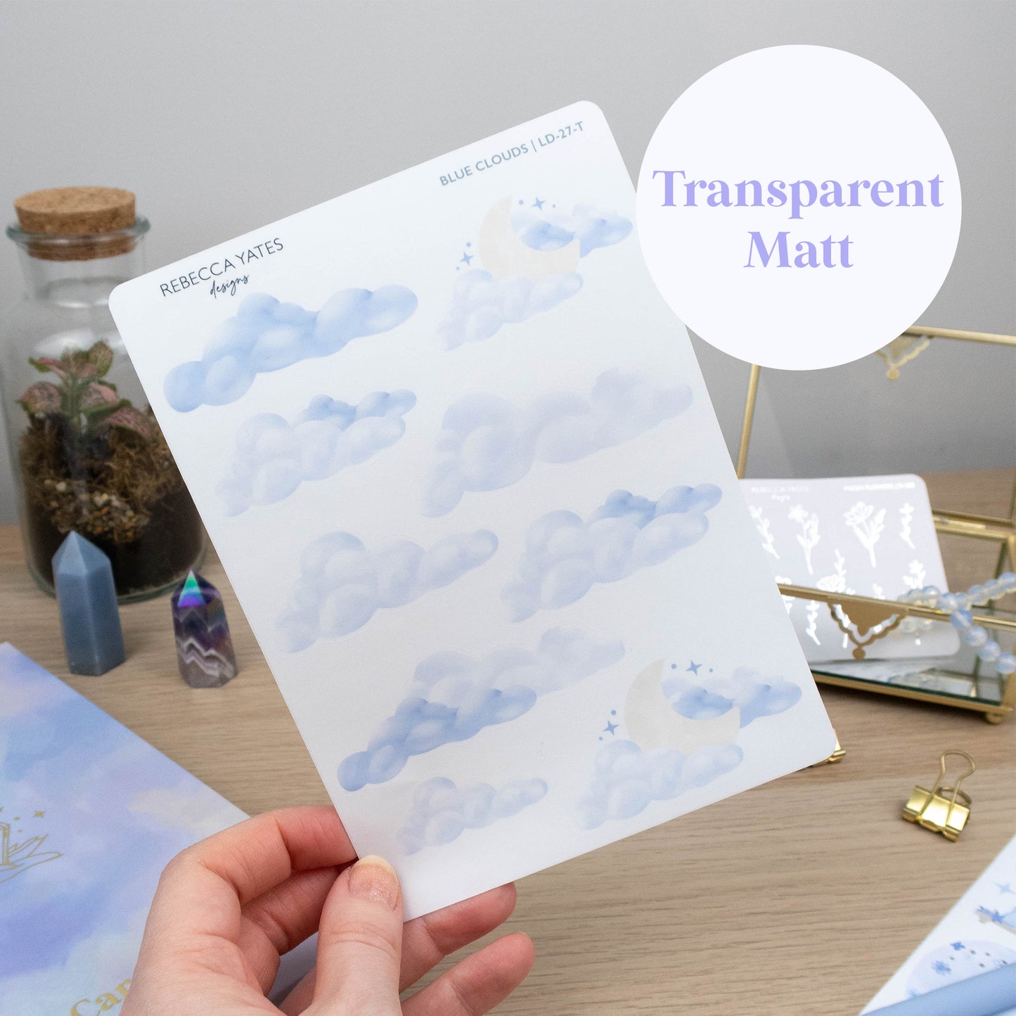 BLUE CLOUDS  - PLANNER STICKER SHEET - TRANSPARENT STICKER PAPER