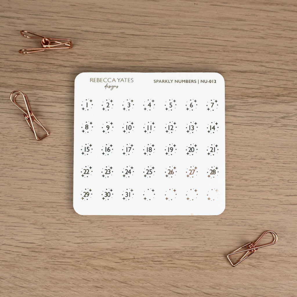 SPARKLY NUMBERS - FOILED PLANNER STICKERS - Rebecca Yates