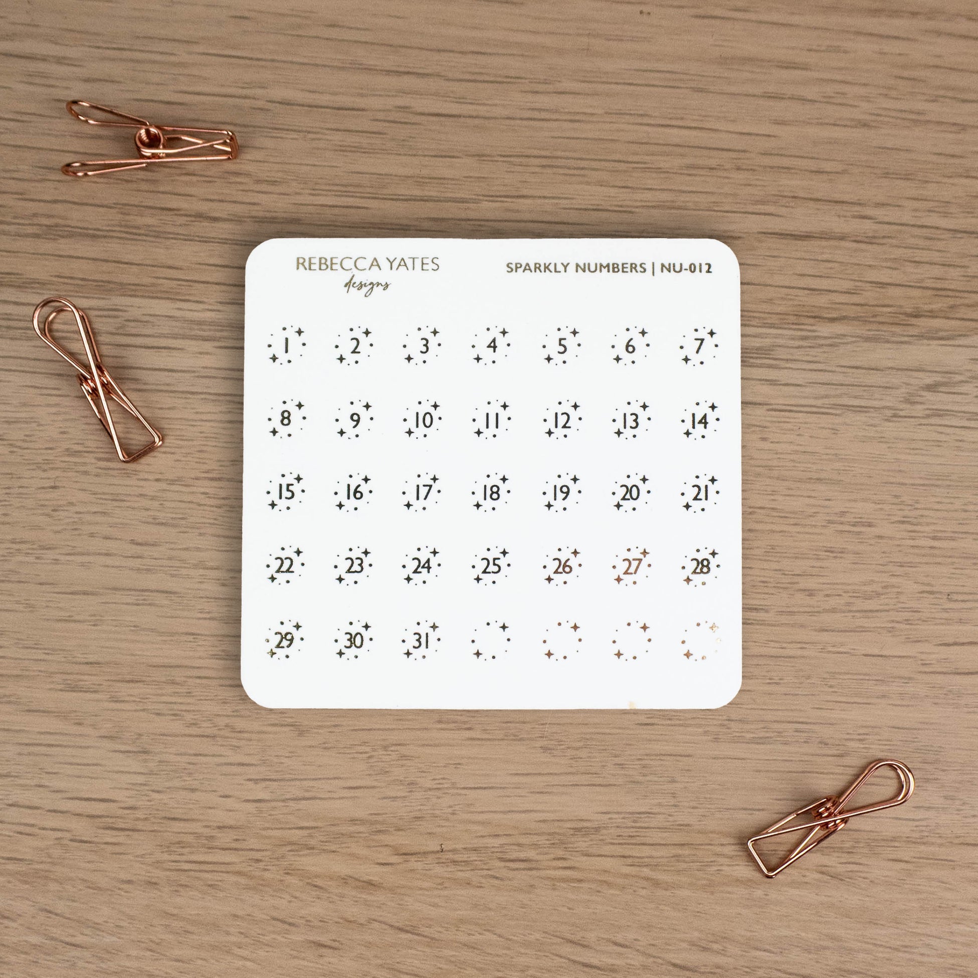 SPARKLY NUMBERS - FOILED PLANNER STICKERS - Rebecca Yates