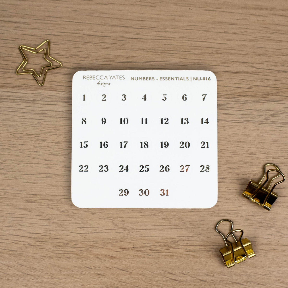 ESSENTIAL NUMBERS - FOILED PLANNER STICKERS - Rebecca Yates