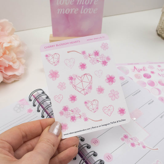 CHERRY BLOSSOM HEARTS - PLANNER STICKER SHEET