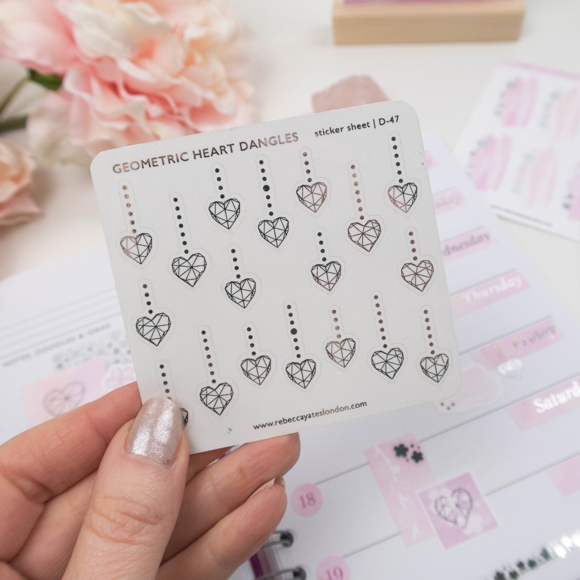 GEOMETRIC HEART DANGLES - FOILED PLANNER STICKERS - Rebecca Yates