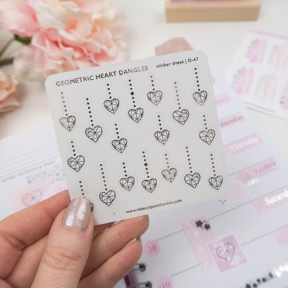GEOMETRIC HEART DANGLES - FOILED PLANNER STICKERS - Rebecca Yates