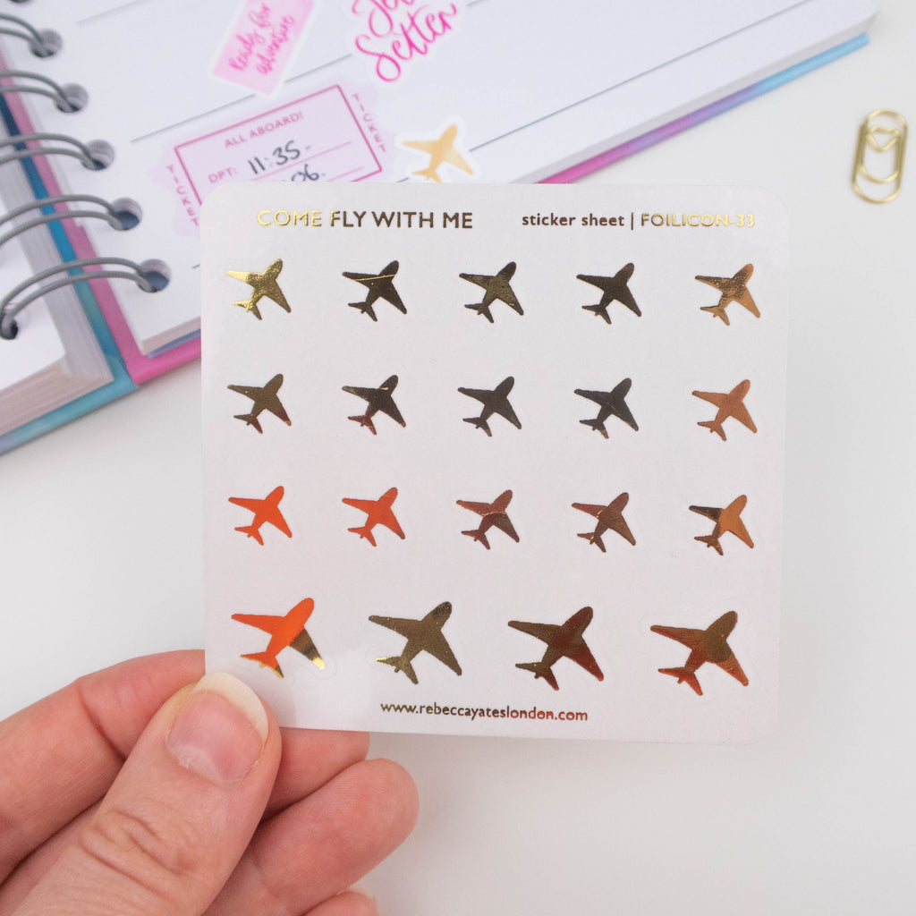 COME FLY WITH ME - FOILED PLANNER STICKERS - Rebecca Yates