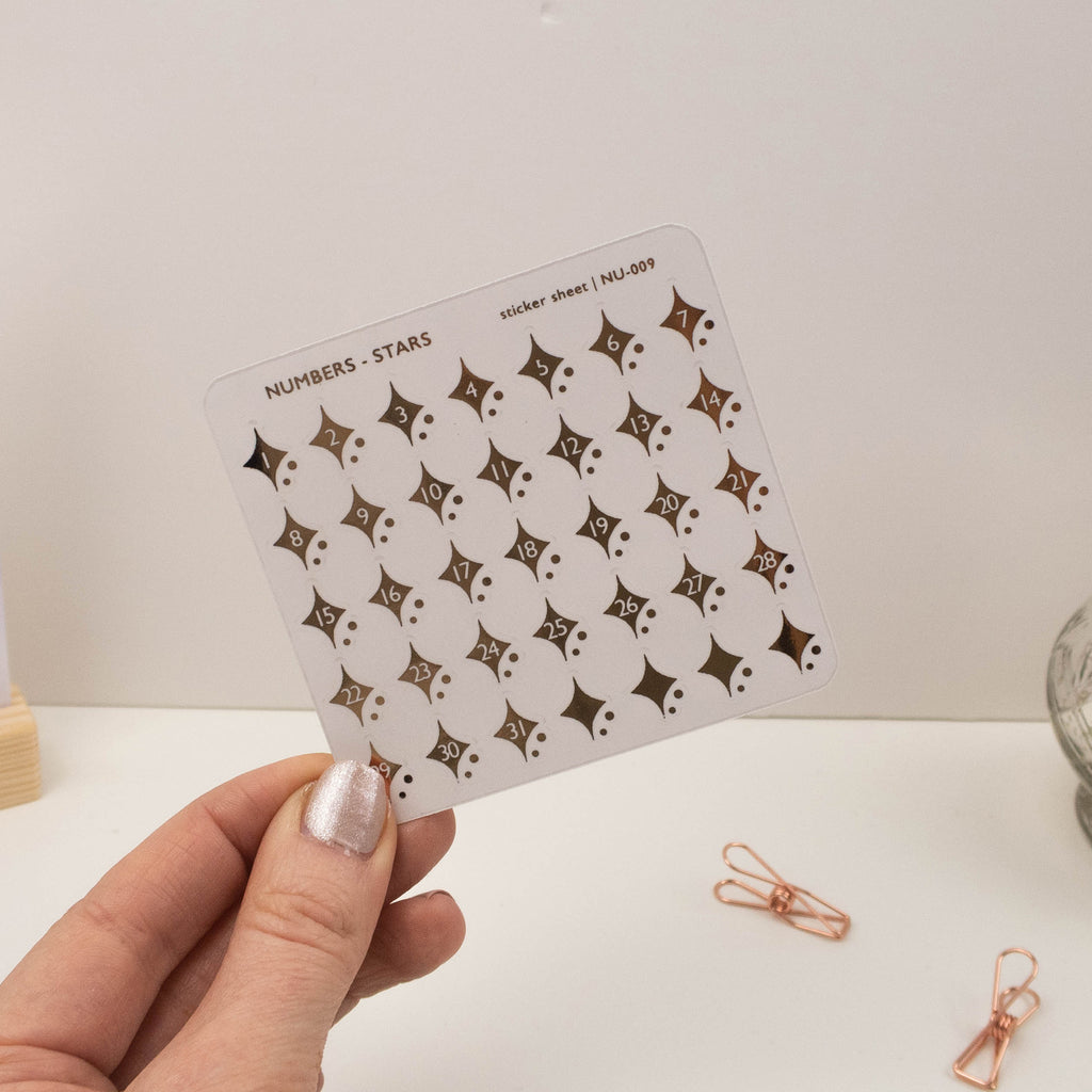 STARS NUMBERS - FOILED PLANNER STICKERS - Rebecca Yates