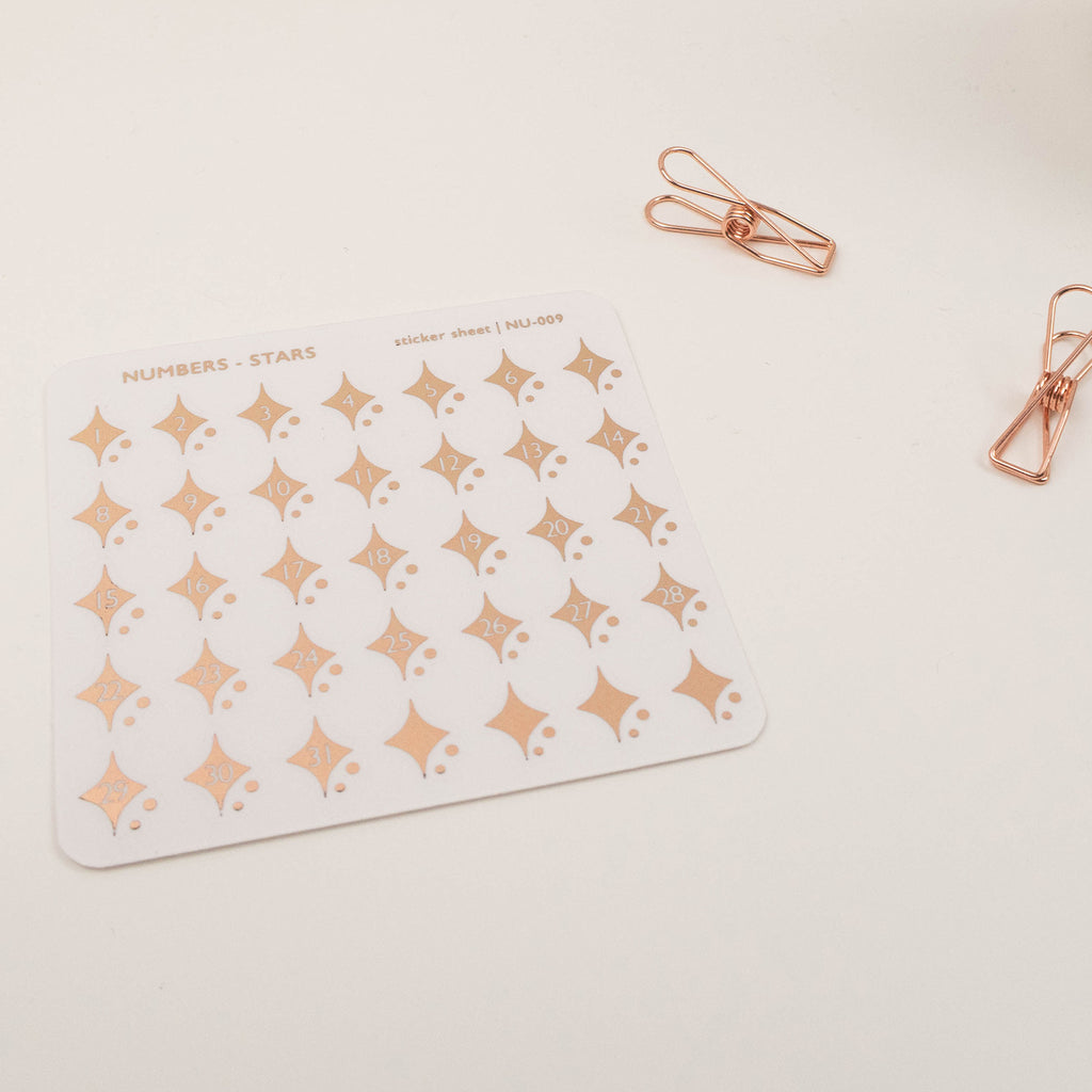 STARS NUMBERS - FOILED PLANNER STICKERS - Rebecca Yates