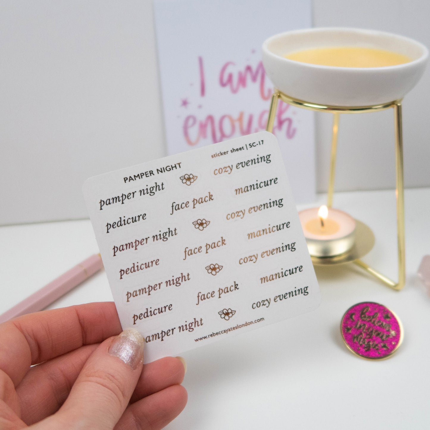 PAMPER NIGHT - FOILED SCRIPT STICKERS